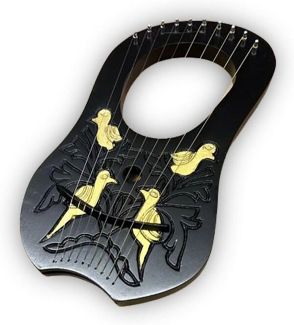 10 Strings Black Lyre Harp Gold Bird Engaraved with Tuner and Extra Strings Celtic Irish Style - Image 3