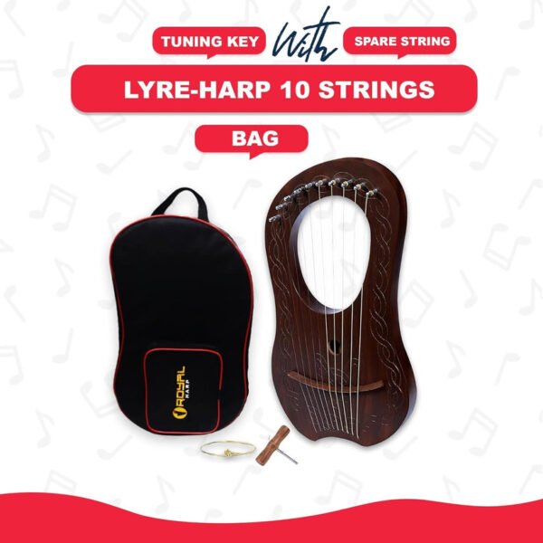 10 Strings Lyre Harp Brown Chain Design with Tuner, Strings for Beginners - Image 3