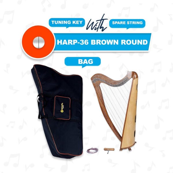 36 Strings Round Brown Lever Harp with Bag, Tuning Key and Strings - Image 3