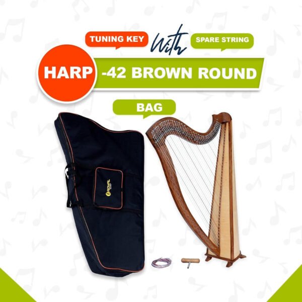 42 Strings Round Brown Irish Lever Harp with Extra Strings and Tuner - Image 3