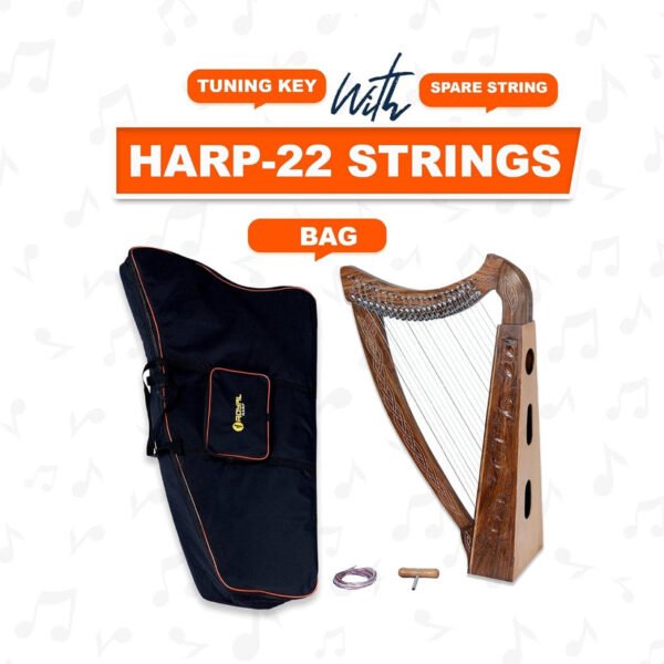 22 Strings Celtic Style Brown Lever Harp with Bag, Tuning Key and Strings - Image 2