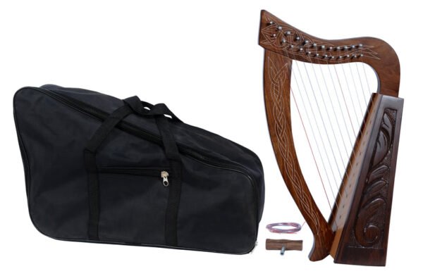 12 Strings Brown Irish Celtic Mahogany Wood Harp with Bag, Extra Strings and Tuning Key - Image 3