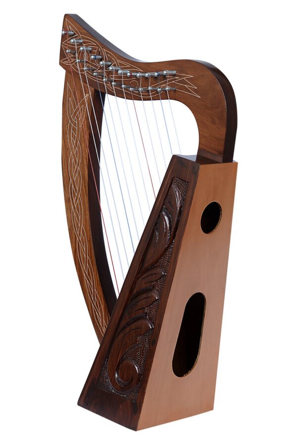 12 Strings Brown Irish Celtic Mahogany Wood Harp with Bag, Extra Strings and Tuning Key - Image 2