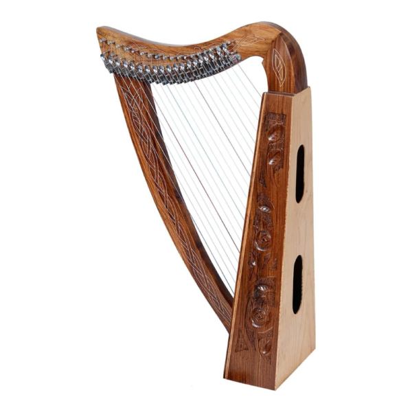 19 Strings Celtic Style Brown Lever Harp with Bag, Tuning Key and Strings
