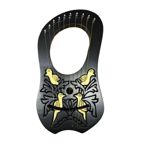 10 Strings Black Lyre Harp Gold Bird Engaraved with Tuner and Extra Strings Celtic Irish Style