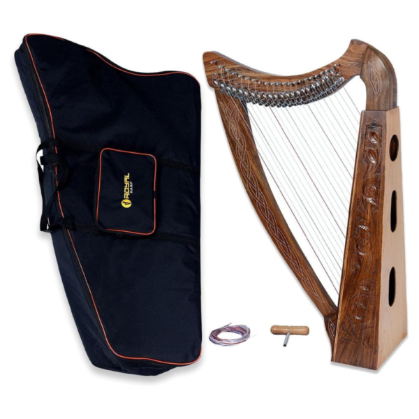 22 Strings Celtic Style Brown Lever Harp with Bag, Tuning Key and Strings